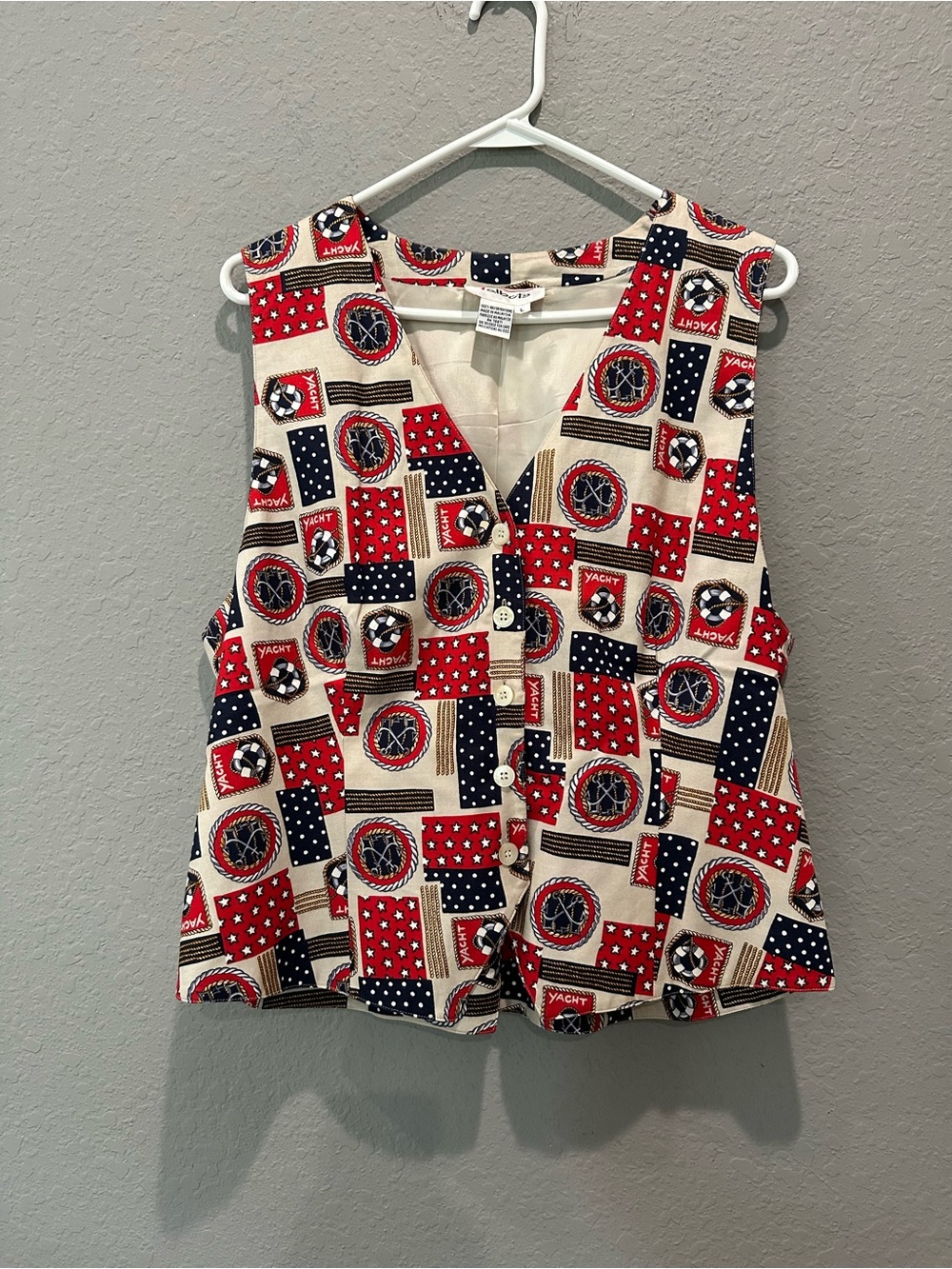 Talbots nautical theme button down vest Sz L EUC